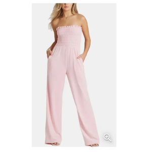 Juicy Couture Smocked Strapless Velour Jumpsuit In Pink, Size Medium, NWT